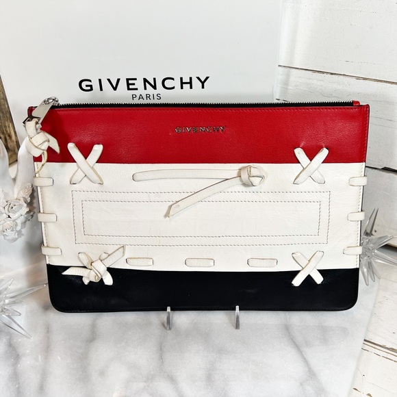 Givenchy Couture Large Rare Red, White & Navy Stitched Logo Pouch/Clutch - Picture 2 of 9